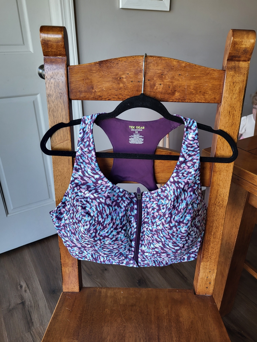 tek gear Purple and Light Blue Patterned Front-Zip Sports Bra - Picture 2 of 6